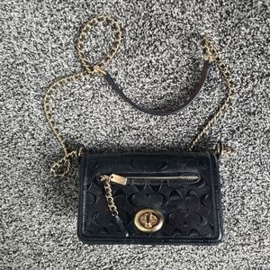 Coach Black Embossed Crossbody Bag with Gold Accents